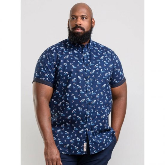 D555 Davian Hawaii Shirt Navy - Marškiniai - Marškiniai - 2XL-8XL