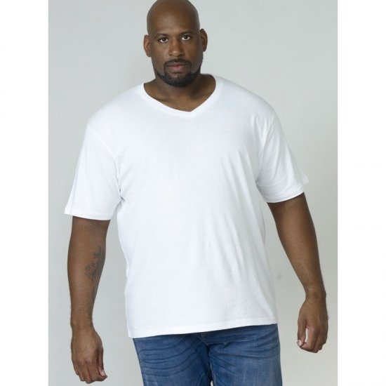 D555 Signature V-kaklo Marškinėliai Balti - Marškinėliai - Marškinėliai - 2XL-14XL