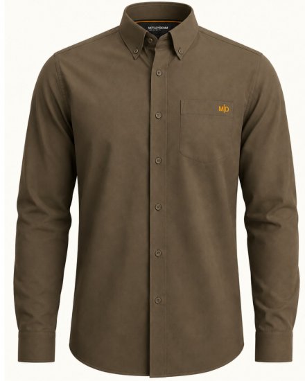 Motley Denim Lisbon Long Sleeve Shirt Dark Khaki - Marškiniai - Marškiniai - 2XL-8XL