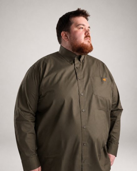 Motley Denim Lisbon Long Sleeve Shirt Dark Khaki - Marškiniai - Marškiniai - 2XL-8XL