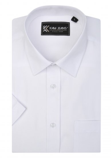 Kam Jeans 6283 Casual SS Herringbone Shirt White - Marškiniai - Marškiniai - 2XL-8XL