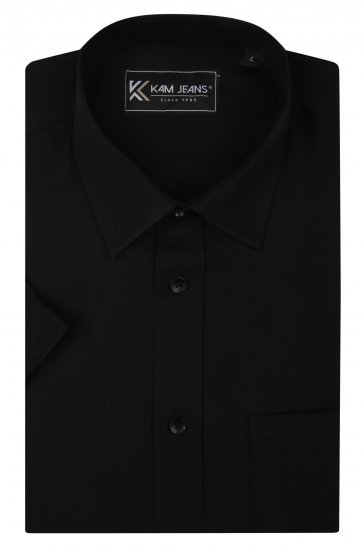 Kam Jeans 6283 Casual SS Herringbone Shirt Black - Marškiniai - Marškiniai - 2XL-8XL