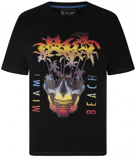 Kam Jeans 5735 Miami Beach Skull Print T-Shirt Black - Marškinėliai - Marškinėliai - 2XL-14XL