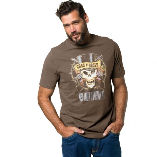 JP1880 T-Shirt Skull Print Guns N Roses Khaki - Marškinėliai - Marškinėliai - 2XL-14XL