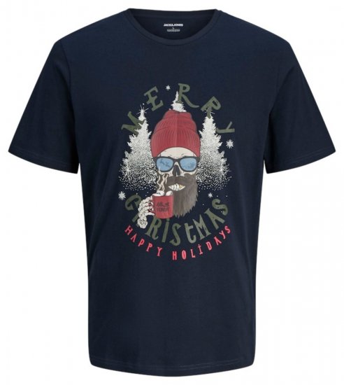 Jack & Jones Noel Merry Christmas T-Shirt Navy - Marškinėliai - Marškinėliai - 2XL-14XL
