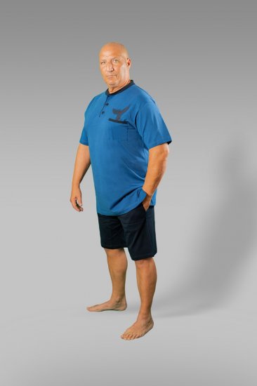20 Nodi Short Pajamas in Combed Cotton Jersey Blue/Black - Apatinis trikotažas ir plaukimo apranga - Apatinis trikotažas - 2XL-8XL
