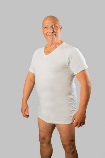 20 Nodi Short Sleeve V-Neck in Stretch Cotton White - Apatinis trikotažas ir plaukimo apranga - Apatinis trikotažas - 2XL-8XL