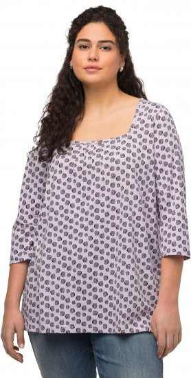 Ulla Popken Polka Dot 3/4 Sleeve Square Neck A-Line Tee Light Blue-Grey - Spausdinti marškinėliai moterims - 