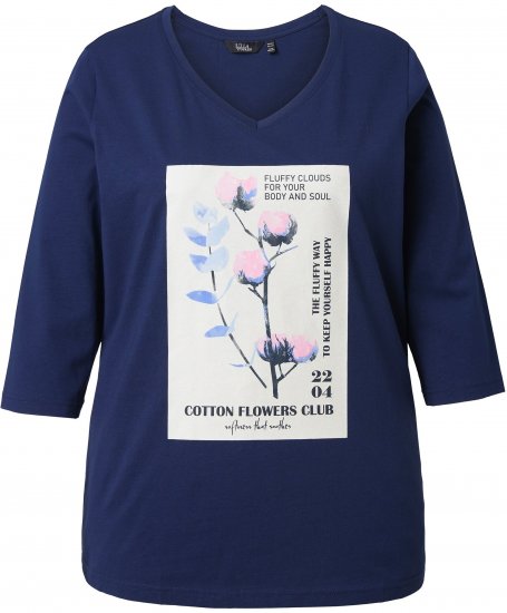 Ulla Popken Decorative Plant 3/4 Sleeve T-Shirt Ink Blue - Spausdinti marškinėliai moterims - 