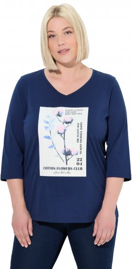 Ulla Popken Decorative Plant 3/4 Sleeve T-Shirt Ink Blue - Spausdinti marškinėliai moterims - 