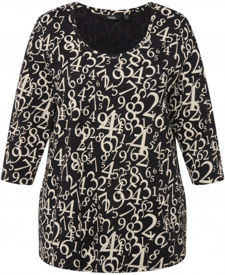 Ulla Popken Number Print 3/4 Sleeve Tee Black - Spausdinti marškinėliai moterims - 