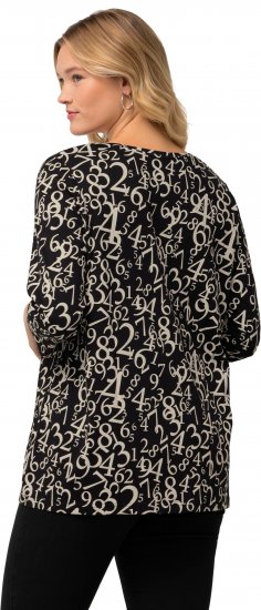 Ulla Popken Number Print 3/4 Sleeve Tee Black - Spausdinti marškinėliai moterims - 