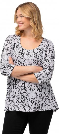 Ulla Popken Number Print 3/4 Sleeve Tee Snow White - Spausdinti marškinėliai moterims - 