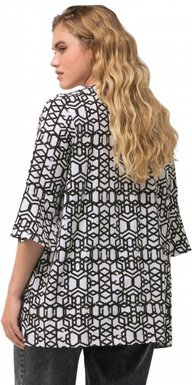 Ulla Popken Geometric Print Trumpet Sleeve Tee Black - Spausdinti marškinėliai moterims - 