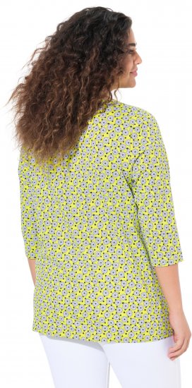 Ulla Popken Flower Print 3/4 Sleeve A-Line Tee Lime - Spausdinti marškinėliai moterims - 