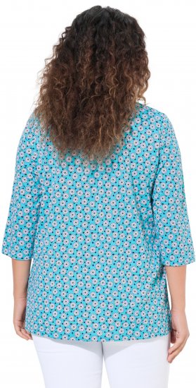 Ulla Popken Flower Print 3/4 Sleeve A-Line Tee Deep Aqua - Spausdinti marškinėliai moterims - 