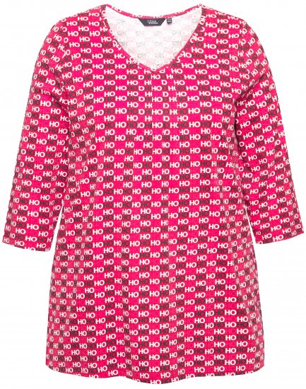 Ulla Popken Minimalist Ho Ho Ho Print 3/4 Sleeve Tee Salsa Red - Spausdinti marškinėliai moterims - 