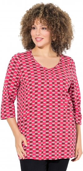 Ulla Popken Minimalist Ho Ho Ho Print 3/4 Sleeve Tee Salsa Red - Spausdinti marškinėliai moterims - 