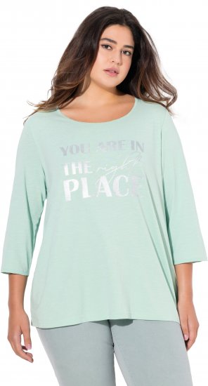 Ulla Popken Metallic Lettering 3/4 Sleeve Tee Mint Green - Spausdinti marškinėliai moterims - 