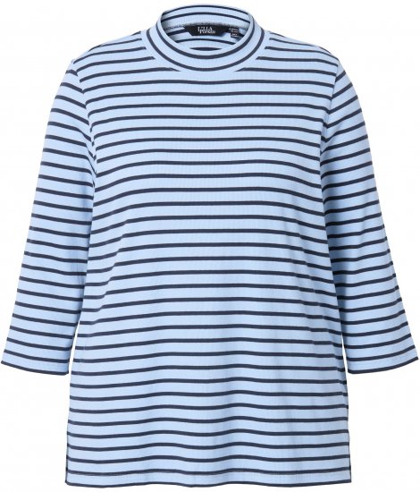 Ulla Popken Striped 3/4 Sleeve Turtleneck Tee Light Blue - Spausdinti marškinėliai moterims - 