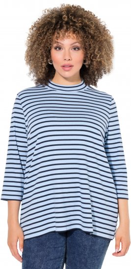 Ulla Popken Striped 3/4 Sleeve Turtleneck Tee Light Blue - Spausdinti marškinėliai moterims - 
