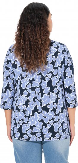 Ulla Popken Floral Print 3/4 Sleeve V-Neck Tee Navy Blue - Spausdinti marškinėliai moterims - 