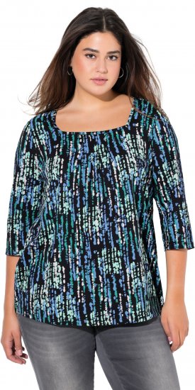 Ulla Popken Graphic Print Square Neck Tee Black - Spausdinti marškinėliai moterims - 