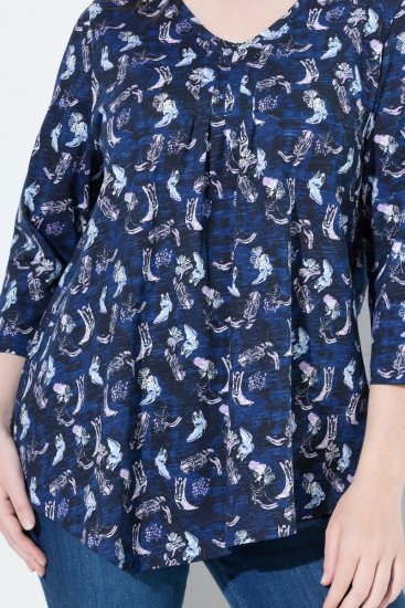 Ulla Popken Asymmetric Cowboy Boot Print Tee Dark Blue - Spausdinti marškinėliai moterims - Marškinėliai su raštais moterims