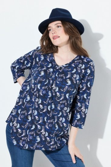 Ulla Popken Asymmetric Cowboy Boot Print Tee Dark Blue - Spausdinti marškinėliai moterims - Marškinėliai su raštais moterims