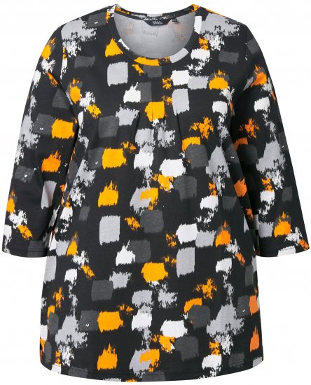 Ulla Popken Graphic Print 3/4 Sleeve Tee Black - Spausdinti marškinėliai moterims - 