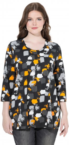 Ulla Popken Graphic Print 3/4 Sleeve Tee Black - Spausdinti marškinėliai moterims - 