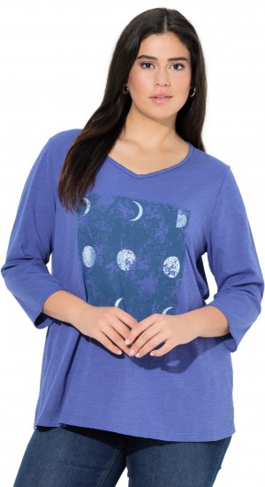 Ulla Popken Meet Me In The Moonlight 3/4 Sleeve Graphic Tee Atlantic Blue - Spausdinti marškinėliai moterims - 