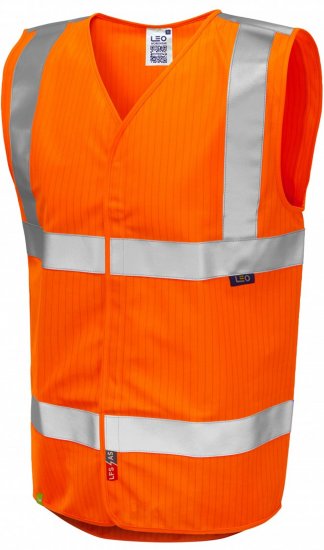 Leo Workwear Clifton Anti-static Waistcoat Hi-Vis Orange - Hi-Vis liemenės - Hi-Vis Liemenės 3XL-6XL