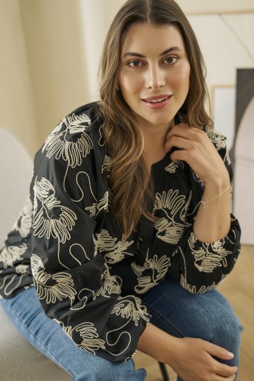 Kaffe Curve Kimmie Blouse Black Chalk Embroidery - Palaidinės - 