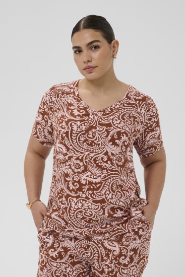 Kaffe Curve Ami Short Sleeve Blouse Printed Henna Brown - Palaidinės ir tunikos - 