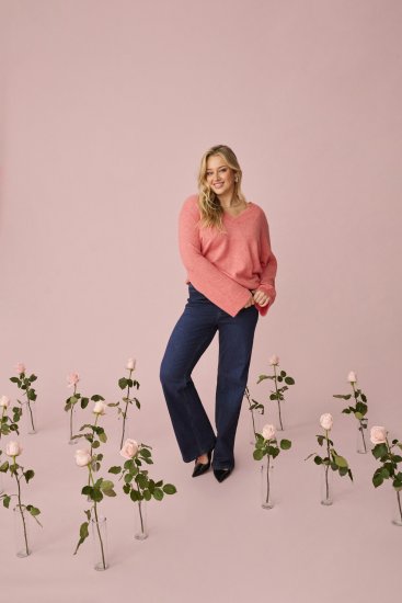 Kaffe Curve Jilanda V-Neck Pullover Red - Megztiniai ir megzti drabužiai - 