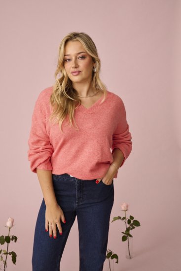 Kaffe Curve Jilanda V-Neck Pullover Red - Megztiniai ir megzti drabužiai - 