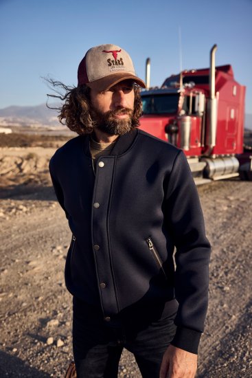 JP1880 College Jacket Scuba Fabric with Zipper Navy - Didelės vyriškos striukės - Didelės vyriškos striukės