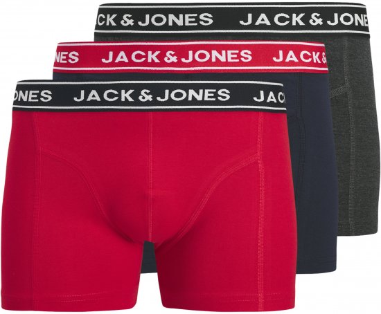 Jack & Jones Hector Solid Trunks 3-Pack Navy/Red/Grey - Boxer šortai - Vyriški dideli boxer šortai
