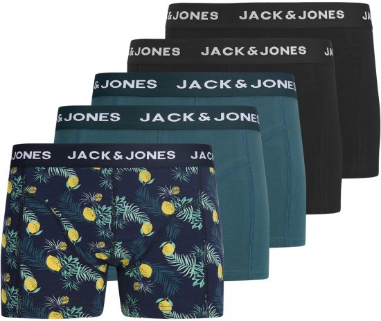 Jack & Jones Jake Lemon 5-Pack Trunks Black/Blue - Boxer šortai - Vyriški dideli boxer šortai
