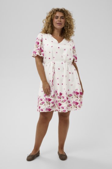 Kaffe Curve Rosa Mini Dress White Rose Border Flower - Mini suknelės - 