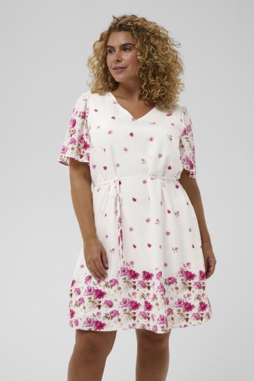 Kaffe Curve Rosa Mini Dress White Rose Border Flower - Mini suknelės - 