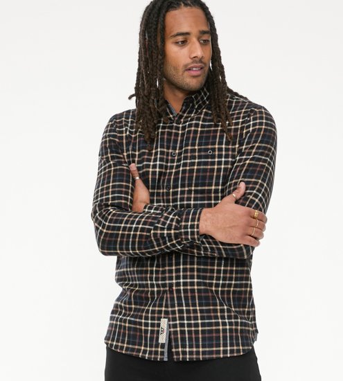 D555 Destin Checked Long Sleeve Shirt Black/Tan Check - Marškiniai ilgomis rankovėmis - 