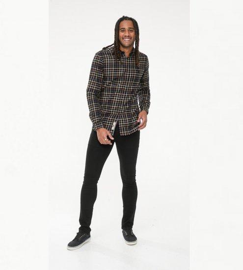 D555 Destin Checked Long Sleeve Shirt Black/Tan Check - Marškiniai ilgomis rankovėmis - 
