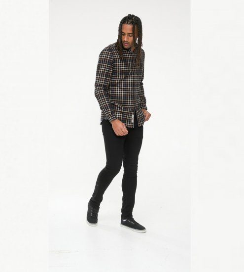 D555 Destin Checked Long Sleeve Shirt Black/Tan Check - Marškiniai ilgomis rankovėmis - 