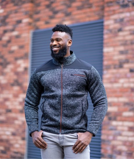 Kam jeans KV133 Twisted Marl Fleece Jacket Black - Didelės vyriškos striukės - Didelės vyriškos striukės