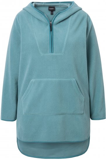 Ulla Popken Teddy Fleece Hooded Zip Neck Sweatshirt Ice Green - Megztiniai ir džemperiai - 