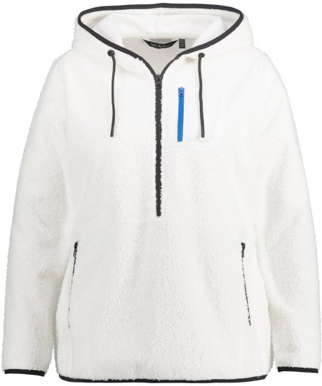Ulla Popken Teddy Fleece Partial Zip Hoodie Snow White - Megztiniai ir džemperiai - 