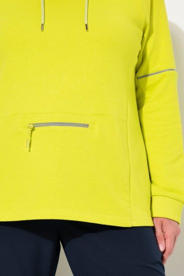 Ulla Popken Zippered Pocket and Reflective Piping Hoodie Green Apple - Megztiniai ir džemperiai - Jaukūs džemperiai ir megztiniai