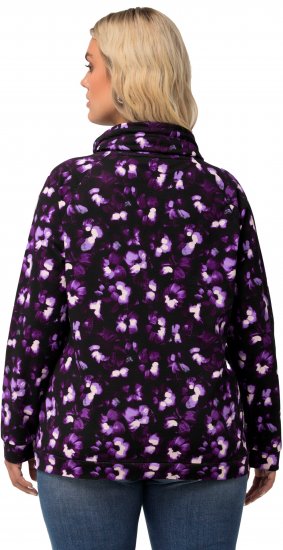 Ulla Popken Floral Print Drawstring Collar Hoodie Black - Megztiniai ir džemperiai - 